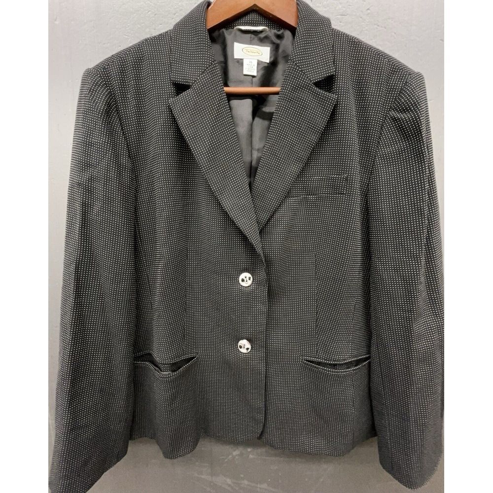 Talbots Blazer Jacket 16 Black Polka Dot Wool Blend Lined Buttons Career